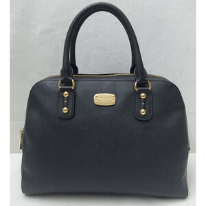 Michael Kors Black Crossgrain Leather Domed Top Handle Zipper Satchel Bag